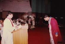 Prof. R. Natarajan calls out the list of graduands from the Mechanical Engineering Department, 1994
