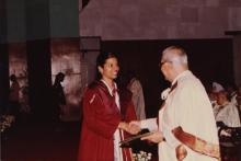 Prof. N. V. C. Swamy congratulates a student at the 31st Convocation, 1994