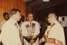 Prof. N. V. C. Swamy in conversation with Mr. A. L. Mudaliar at the 31st Convocation, 1994