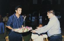 Rahul Dravid and Prof. R. Natarajan at IIT Madras, 2001