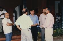 Some of the faculty and administrators of IIT Madras in conversation at the Chemplast Cricket Ground, 2001