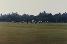 Indian cricketers warming up at the Chemplast Cricket Ground, 2001