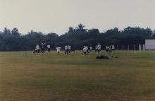 Indian cricketers warming up at the Chemplast Cricket Ground, 2001