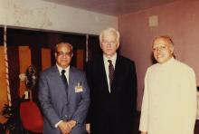 Prof. N. V. C. Swamy and Dr. M. S. Swaminathan with a distinguished guest, 1990