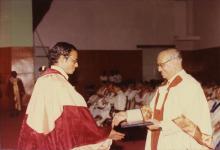Prof. N. V. C. Swamy presents a degree to a graduand, 1990