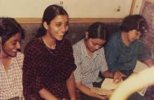 Members of the IIT Madras women's team on a train, 1985