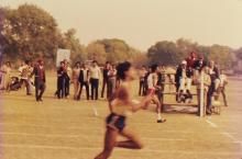 A photograph taken during a track event at IIT Delhi, 1985