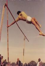 A pole vaulter from IIT Madras at the 22nd Inter-IIT Sports Meet, 1985