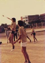 The IIT Madras volleyball team participates in a match, 1985