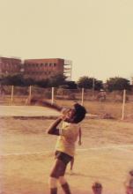 A photograph of a volleyball player from IIT Madras, 1985