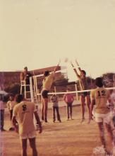 The IIT Madras volleyball team participates in a match, 1985