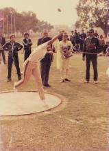 A shot putter in action, 1985
