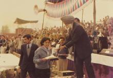 A student receives a prize at the 22nd Inter-IIT Sports Meet, 1985