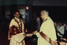 Prof. N. V. C. Swamy presents a degree to a student, 1992