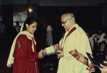 Prof. N. V. C. Swamy presents a degree certificate to a student, 1992