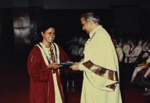 Sujatha Srinivasan gets her B. Tech. degree from chief guest Dr. P. Rama Rao, 1992
