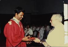 Mr. Russi Mody presents a degree to a graduand, 1989