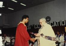 Mr. Russi Mody presents a degree to a graduand, 1989