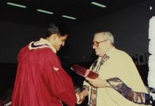 Mr. Russi Mody presents a degree to a graduand at the 26th Convocation, 1989