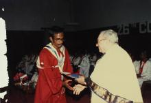 Mr. Russi Mody presents a degree to a graduand, 1989