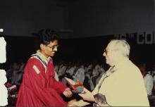 Mr. Russi Mody presents a degree to a graduand, 1989