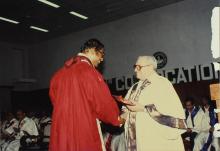 Mr. Russi Mody presents a degree to a graduand at the 26th Convocation, 1989