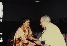 Mr. Russi Mody presents a degree to a graduand at the 26th Convocation, 1989