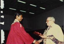 Mr. Russi Mody presents a degree to a graduand at the 26th Convocation, 1989