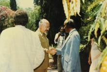 Mr. Hans Klein and Prof. L. S. Srinath greeting one another, 1988