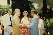 Mr. Hans Klein and Prof. L. S. Srinath exchange pleasantries, 1988