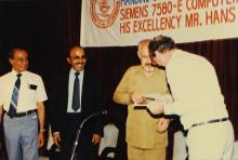 Mr. Hans Klein presenting a memento to Dr. Konrad Seitz, 1988