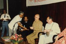 Prof. H. N. Mahabala hands a memento to Mr. Hans Klein, 1988