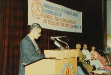 A speaker addresses the audience at IIT Madras, 1988