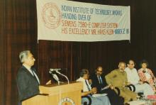 A speaker addresses the audience, 1988