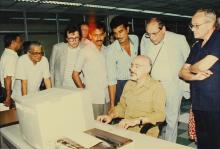Mr. Hans Klein operating a terminal, 1988
