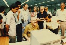 Mr. Hans Klein operating a terminal at IIT Madras, 1988