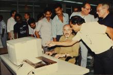 Mr. Hans Klein operating a terminal at IIT Madras, 1988