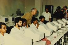 Mr. Hans Klein interacting with students, 1988