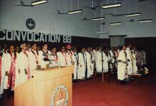 A photograph taken during the invocation at the 25th Convocation, 1988