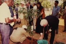 Richard von Weizsäcker waters a newly planted sapling at IIT Madras, 1991