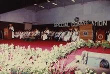 Dr. Richard von Weizsäcker addresses the audience during the special convocation, 1991 