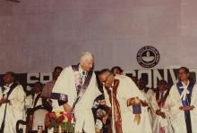 Dr. Richard von Weizsäcker and Prof. N. V. C. Swamy share a lighter moment at IIT Madras, 1991