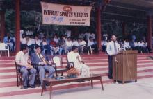 The chief guest addresses the audience at the 35th Inter-IIT Sports Meet, 1999