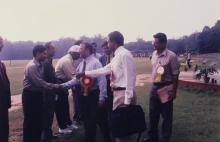 The chief guest meets people at the Manohar C. Watsa Stadium, 1999