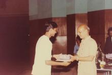 Prof. Y. Narayana Rao presents a trophy to a student, 1994