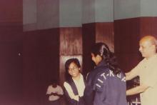 Two girls from IIT Kharagpur receive a trophy, 1994