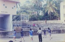 A basketball player shoots a free throw, 1999