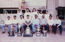 Outside the Student Activities Centre with the General Championship trophy, 1999