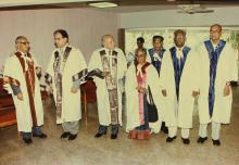 Prof. N. V. C. Swamy, Director, Mr. K. L. Chugh, Chairman of ITC Limited, Calcutta, and Dr. M. S. Swaminathan, Chairman, Board of Governors, along with a few persons during the 30th Convocation, 1993.
