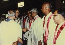 Mr. K. L. Chugh, Chairman of ITC Limited, Calcutta, is introduced to faculty members of IIT Madras by Director Prof. N. V. C. Swamy during the 30th Convocation, 1993